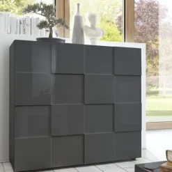 Credenza alta 121x111h cm 2 ante soggiorno grigio lucido Obsession