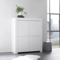 Credenza alta 110x140h cm 4 ante soggiorno moderna bianco opaco Bruma