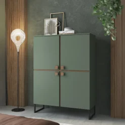 Credenza alta 108x144h cm 4 ante verde salvia scuro rovere Selvia