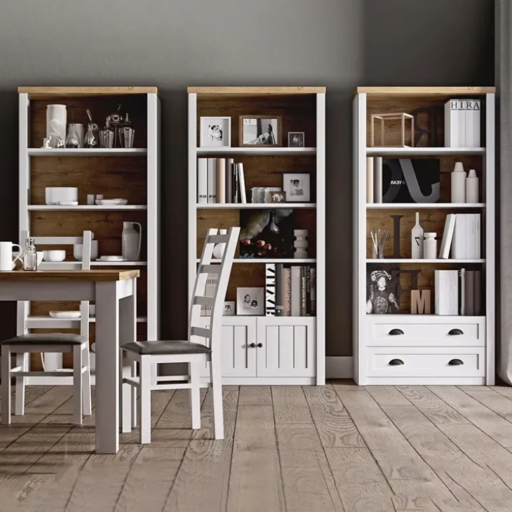 Credenza alta 130x200h cm 4 cassetti con vetrina bianco frassinato rovere Provenza