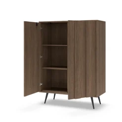 Credenza alta 94x126h cm con led 2 ante soggiorno noce Bois
