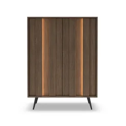 Credenza alta 94x126h cm con led 2 ante soggiorno noce Bois