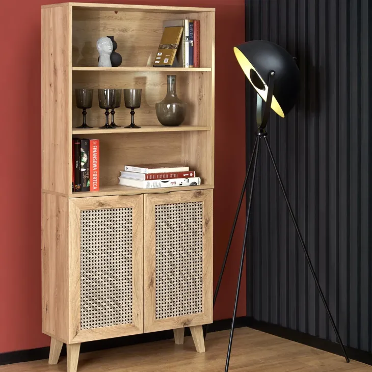 Credenza alta 80x173h cm con libreria 2 ante 3 vani moderna rovere Sombra