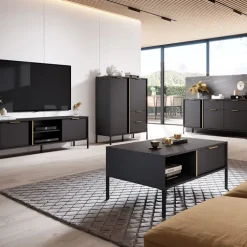 Credenza alta 103x123h cm moderna 2 ante 2 cassetti antracite Nebula