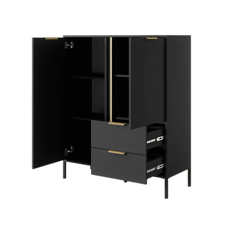 Credenza alta 103x123h cm moderna 2 ante 2 cassetti antracite Nebula