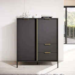 Credenza alta 103x123h cm moderna 2 ante 2 cassetti antracite Nebula
