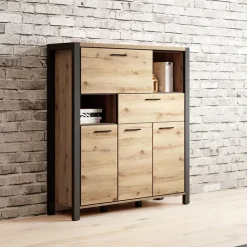 Credenza alta 120x140h cm moderna quercia nero opaco Neive