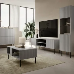 Credenza alta 100x110h cm moderna soggiorno grigio chiaro nero Cadice