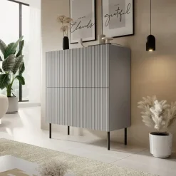 Credenza alta 100x110h cm moderna soggiorno grigio chiaro nero Cadice