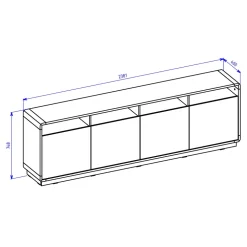 Credenza moderna 238x75h cm 4 ante 4 vani a giorno nero opaco rovere Esmond