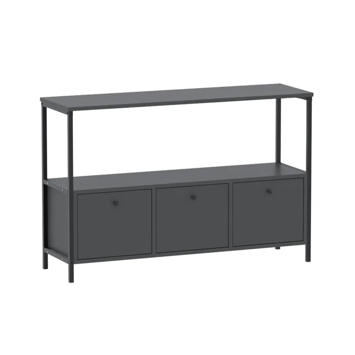 Credenza moderna 122x80h cm 2 ripiani 3 cassetti industrial metallo antracite Loft