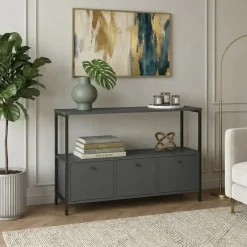 Credenza moderna 122x80h cm 2 ripiani 3 cassetti industrial metallo antracite Loft