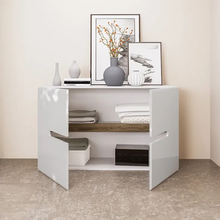 Credenza multiuso 120x78cm 2 ante moderna bianco lucido Biancastagno