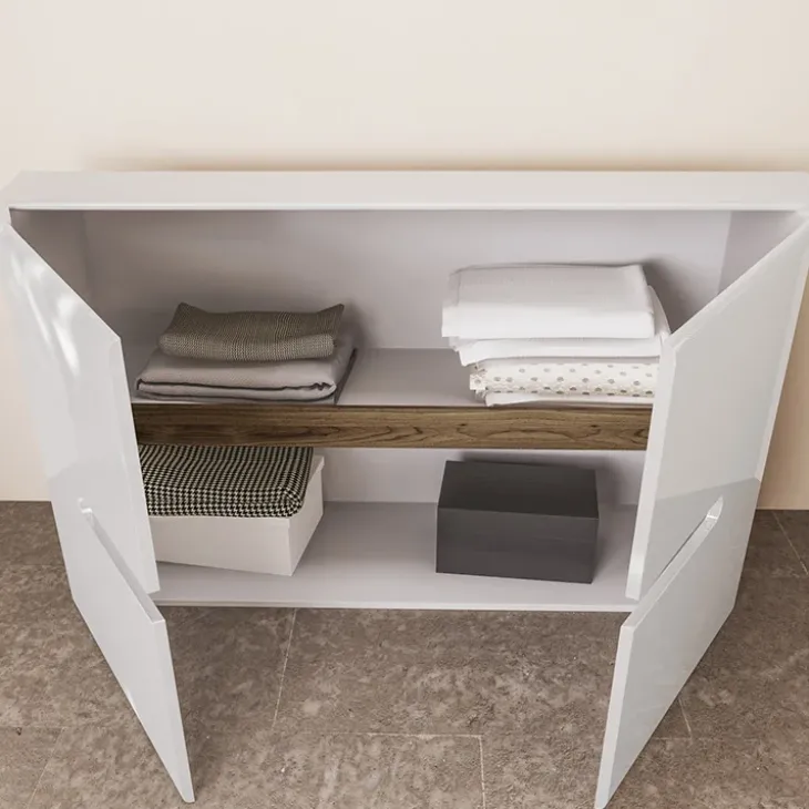 Credenza multiuso 120x78cm 2 ante moderna bianco lucido Biancastagno