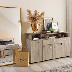Credenza multiuso 154x85h cm 4 ante cassetto vani a giorno rovere sonoma Pippo