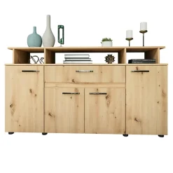 Credenza multiuso 154x85h cm 4 ante cassetto vani a giorno rovere rustico Pippo