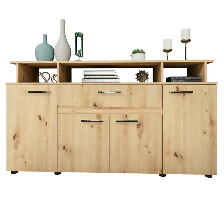 Credenza multiuso 154x85h cm 4 ante cassetto vani a giorno rovere rustico Pippo