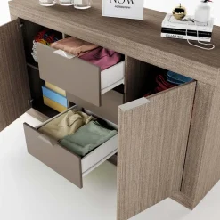 Credenza multiuso 138x81h cm 2 ante con 3 cassetti rovere scuro marrone Matera