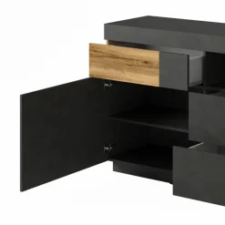 Credenza 169x85h cm 1 anta 3 cassetti antracite rovere Bahama