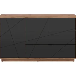 Credenza 156x93h cm 1 anta 3 cassetti rovere scuro nero opaco Elin