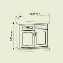 Credenza 101x90h cm 2 ante 2 cassetti arte povera noce Toscana