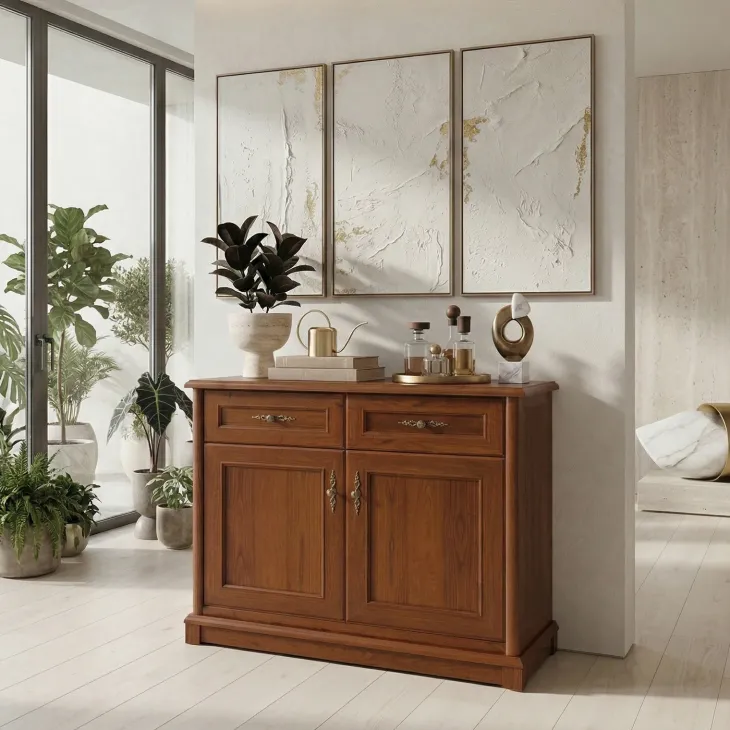 Credenza 101x90h cm 2 ante 2 cassetti arte povera noce Toscana