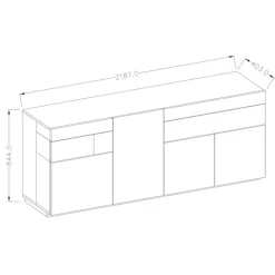 Credenza 219x85h cm 4 ante 2 cassetti bianco lucido rovere Bahama