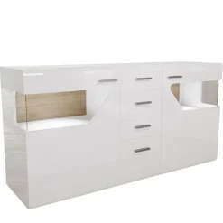 Credenza 180x81h cm 2 ante 4 cassetti bianco lucido Biancaneve