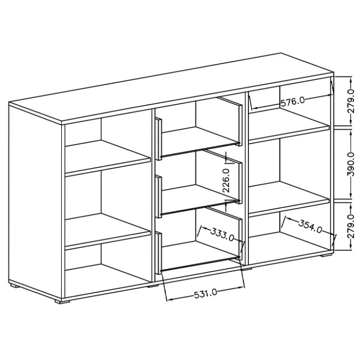 Credenza 180x103h cm 2 ante 3 cassetti con vetrinetta moderna rovere nero Maiorca