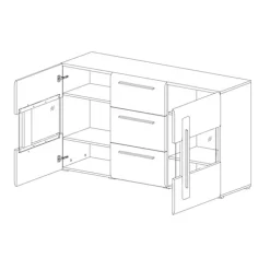 Credenza 180x103h cm 2 ante 3 cassetti con vetrinetta moderna rovere nero Maiorca
