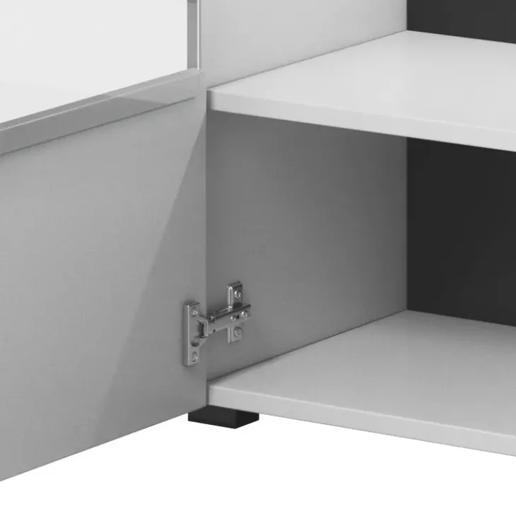 Credenza 180x103h cm 2 ante 3 cassetti con vetrinetta moderna bianco opaco e lucido Maiorca