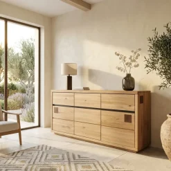 Credenza 175x85h cm 3 ante 3 cassetti legno massello rovere Tarselia