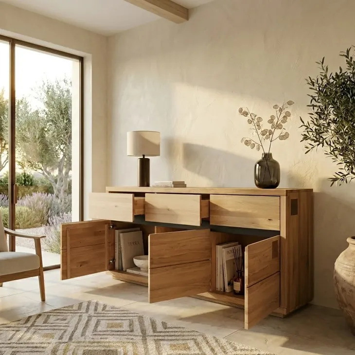 Credenza 175x85h cm 3 ante 3 cassetti legno massello rovere Tarselia