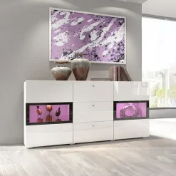 Credenza 132x70h cm 2 ante 3 cassetti moderna bianco lucido nero Emotion Gihome®
