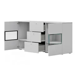 Credenza 132x70h cm 2 ante 3 cassetti moderna bianco lucido nero Emotion Gihome®