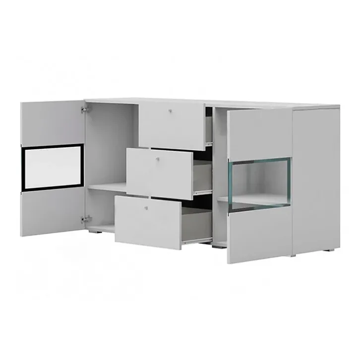Credenza 132x70h cm 2 ante 3 cassetti moderna bianco lucido nero Emotion Gihome®