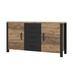 Credenza 147x79h cm 2 ante 3 cassetti moderna quercia nero opaco Nebraska