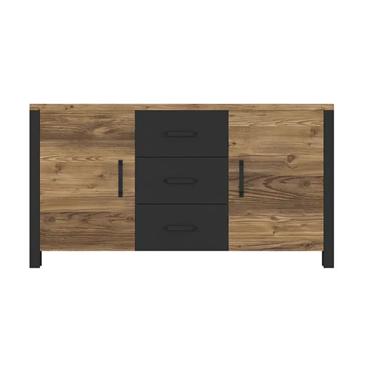 Credenza 147x79h cm 2 ante 3 cassetti moderna quercia nero opaco Nebraska
