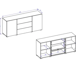 Credenza 140x63h cm 2 ante 3 cassetti moderna soggiorno nero Fusion