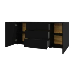 Credenza 140x63h cm 2 ante 3 cassetti moderna soggiorno nero Fusion