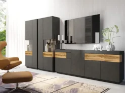 Credenza 219x85h cm 4 ante 2 cassetti moderna antracite rovere Bahama