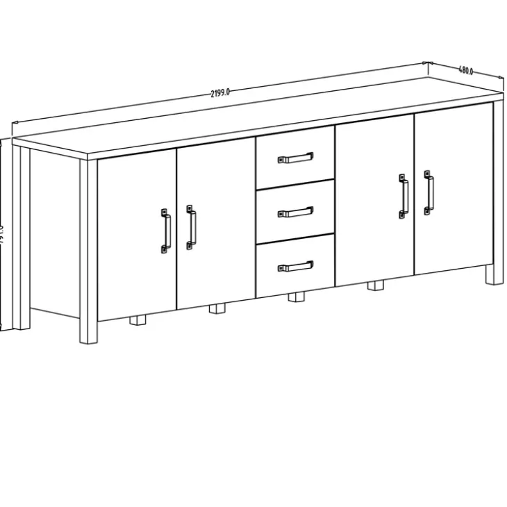Credenza 220x79h cm 4 ante 3 cassetti moderna quercia nero opaco Nebraska