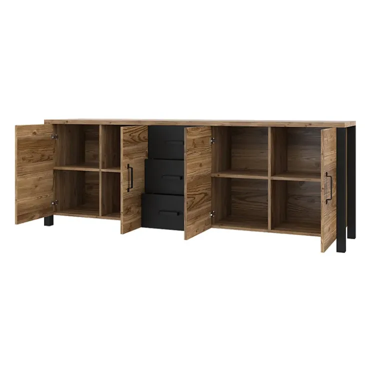 Credenza 220x79h cm 4 ante 3 cassetti moderna quercia nero opaco Nebraska