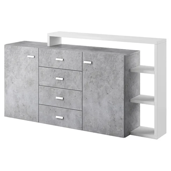 Credenza 180x98h cm 2 ante 4 cassetti moderna bianco cemento Megan Gihome®