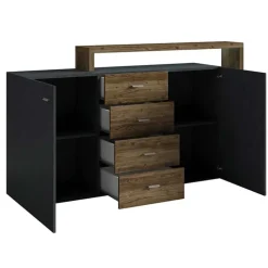 Credenza 180x97h cm 2 ante 4 cassetti moderna antracite spatolato noce Megan Gihome®