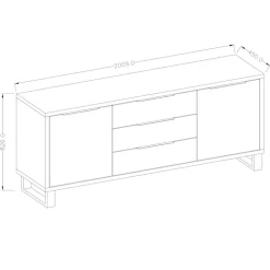 Credenza 201x83h cm 2 ante 3 cassetti moderna quercia nero Petra