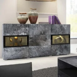 Credenza 132x70h cm 2 ante 3 cassetti moderna ossido nero Emotion Gihome®