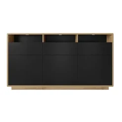 Credenza 180x96h cm 3 ante 3 cassetti moderna nero opaco rovere Esmond