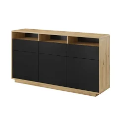 Credenza 180x96h cm 3 ante 3 cassetti moderna nero opaco rovere Esmond