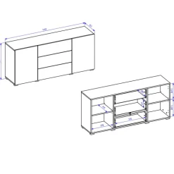 Credenza 140x63h cm 2 ante 3 cassetti moderna soggiorno bianca Fusion